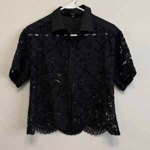 Express Black Lace Button-Up Blouse